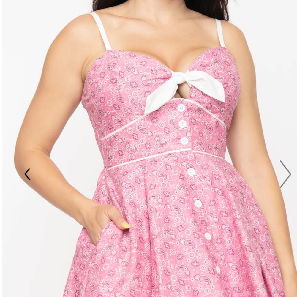 Unique Vintage Pink Bandana Dress with Cut Out Swing Dress FREE SHIPPING